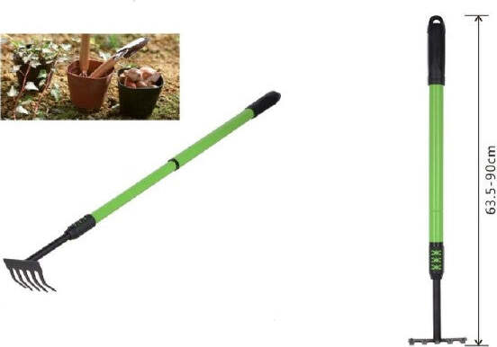 Rastrello-A-5-Denti-Con-Manico-Allungabile-Attrezzo-Per-Giardino-63.5-90cm-90073