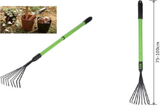 Rastrello-A-9-Denti-Con-Manico-Allungabile-Attrezzo-Per-Giardino-75-100-Cm-90075