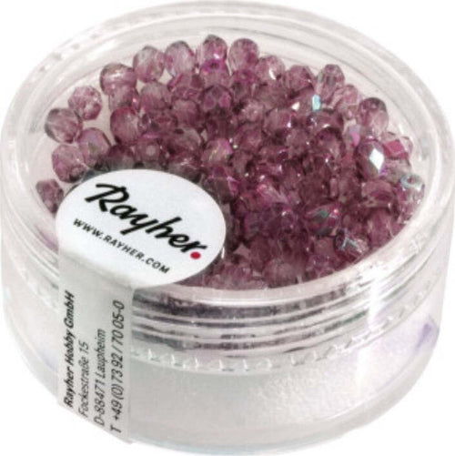 RAYHER---100-PEZZI---PERLA-IN-VETRO-SFACCETTATA-3MM---COLORE-AMETISTA-IRIDESCENTE