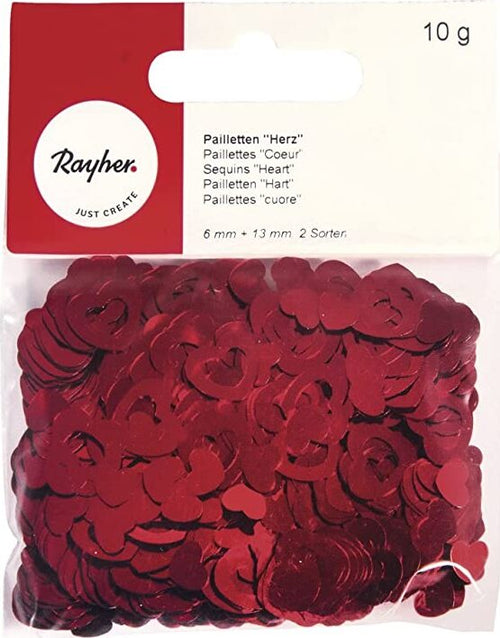 RAYHER---10gr---2-TIPI-DI-PAILLETTES-A-FORMA-DI-CUORE-6MM+13MM---COLORE-ROSSO