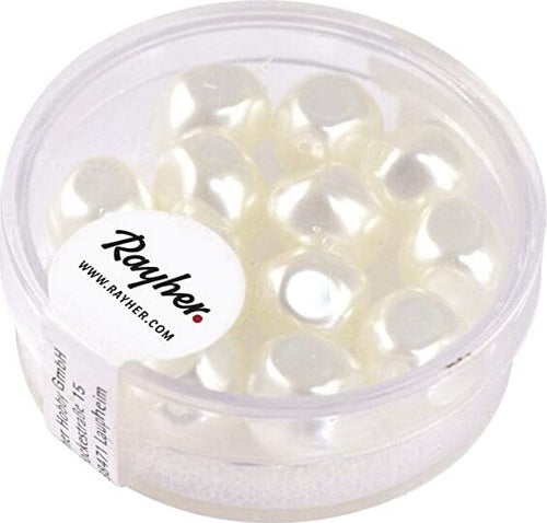 RAYHER---13-PEZZI---PERLE-IN-VETRO-SEMI-ROTONDE-Ø9MM---COLORE-BIANCO-NEVE