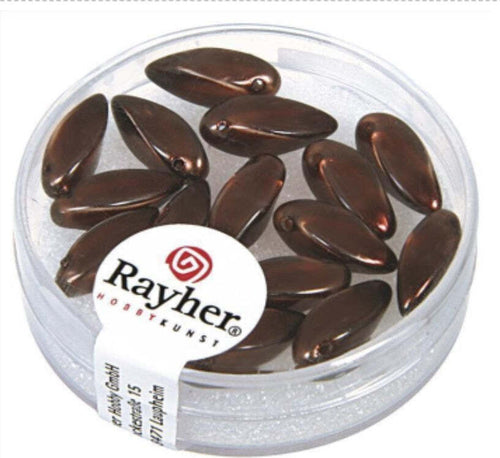 RAYHER---15-PEZZI---PERLE-IN-VETRO-A-GOCCIA-6X12MM---COLORE-MARRONE