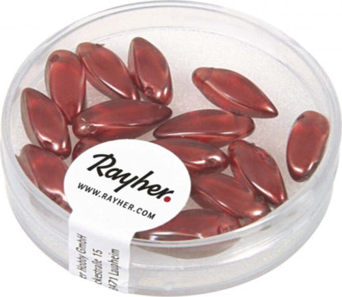 RAYHER---15-PEZZI---PERLE-IN-VETRO-A-GOCCIA-6X12MM---COLORE-ROSSO/BORDEAUX