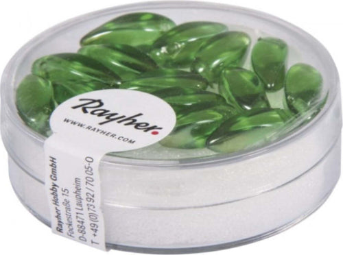 RAYHER---15-PEZZI---PERLE-IN-VETRO-A-GOCCIA-6X12MM---COLORE-VERDE-MAGGIO