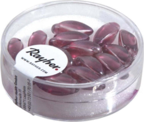 RAYHER---15-PEZZI---PERLE-IN-VETRO-A-GOCCIA-6X12MM---COLORE-VIOLA