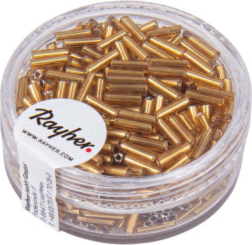 RAYHER---15gr-MATITE-DI-VETRO-COLORE-ORO-LUNGHE-7x2mm---CON-FORO-ARGENTATO