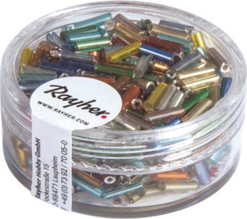 RAYHER---15gr-MATITE-DI-VETRO-COLORI-MISTI-LUNGHE-7x2mm---CON-FORO-ARGENTATO