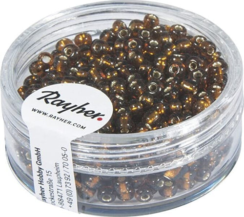 RAYHER---16-GRAMMI---PERLINE-IN-VETRO-ROTONDE-CON-FORO-ARGENTATO-Ø2,6MM---COLORE-MARRONE-SCURO