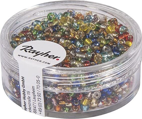 RAYHER---17-GRAMMI---PERLINE-IN-VETRO-ROTONDE-CON-FORO-ARGENTATO-Ø2MM---COLORI-ASSORTITI
