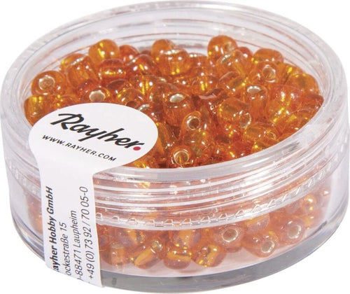 RAYHER---17-GRAMMI---PERLINE-IN-VETRO-ROTONDE-CON-FORO-ARGENTATO-Ø4MM---COLORE-ARANCIONE