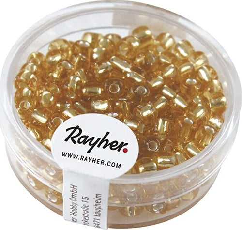 RAYHER---17-GRAMMI---PERLINE-IN-VETRO-ROTONDE-CON-FORO-ARGENTATO-Ø4MM---COLORE-ORO
