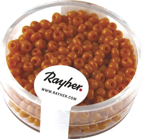RAYHER---17-GRAMMI---PERLINE-IN-VETRO-ROTONDE-OPACHE-LUSTRATE-FORO-Ø2,6MM---COLORE-ARANCIONE