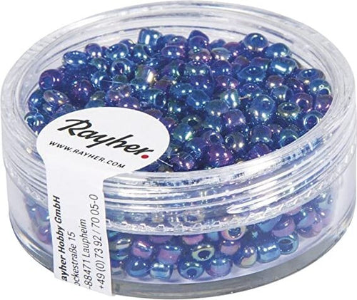 RAYHER---17-GRAMMI---PERLINE-IN-VETRO-ROTONDE-OPACHE-LUSTRATE-FORO-Ø2,6MM---COLORE-BLU-IRIDESCENTE