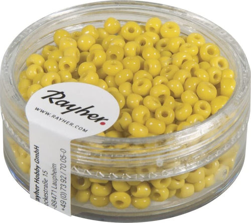 RAYHER---17-GRAMMI---PERLINE-IN-VETRO-ROTONDE-OPACHE-LUSTRATE-FORO-Ø2,6MM---COLORE-GIALLO