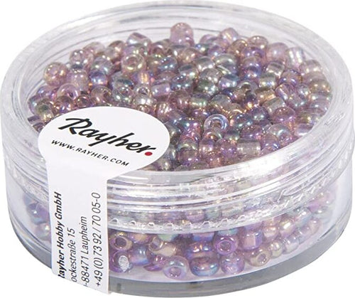 RAYHER---17-GRAMMI---PERLINE-IN-VETRO-ROTONDE-OPACHE-LUSTRATE-FORO-Ø2,6MM---COLORE-LILLA-IRIDESCENTE
