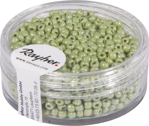 RAYHER---17-GRAMMI---PERLINE-IN-VETRO-ROTONDE-OPACHE-LUSTRATE-FORO-Ø2MM---COLORE-VERDE-CHIARO