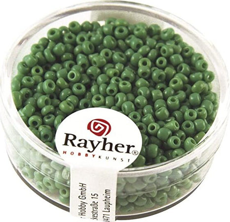 RAYHER---17-GRAMMI---PERLINE-IN-VETRO-ROTONDE-OPACHE-LUSTRATE-FORO-Ø2MM---COLORE-VERDE