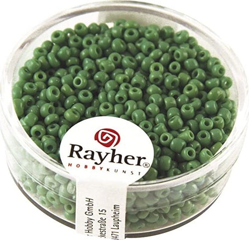 RAYHER---17-GRAMMI---PERLINE-IN-VETRO-ROTONDE-OPACHE-LUSTRATE-FORO-Ø2MM---COLORE-VERDE