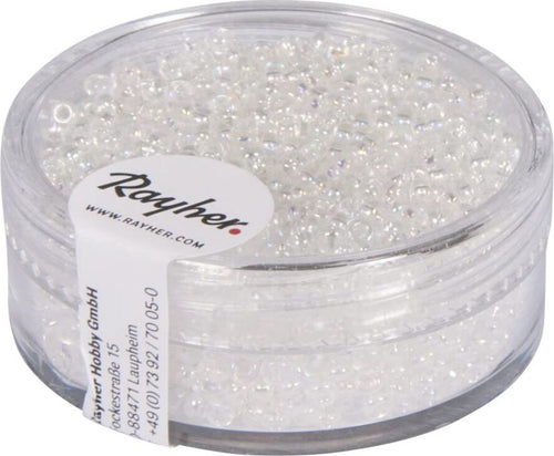 RAYHER---17-GRAMMI---PERLINE-IN-VETRO-ROTONDE-TRASPARENTI-LUSTRATE-FORO-Ø2MM---COLORE-ARGENTO