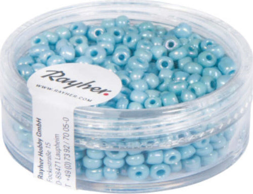 RAYHER---17-GRAMMI---PERLINE-ROTONDE-IN-VETRO-OPACO-Ø2,6MM---COLORE-CELESTE-CHIARO