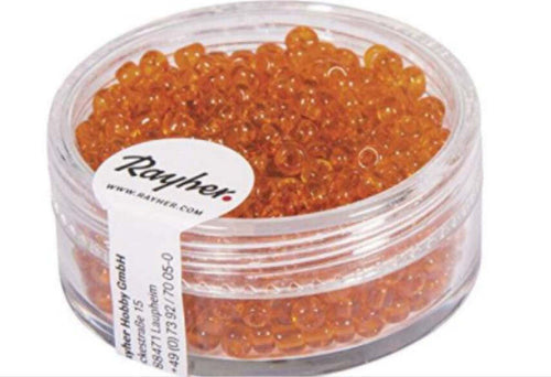 RAYHER---17-GRAMMI---PERLINE-ROTONDE-IN-VETRO-TRASPARENTE-Ø2,6MM---COLORE-ARANCIONE