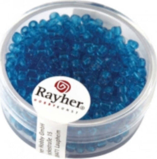 RAYHER---17-GRAMMI---PERLINE-ROTONDE-IN-VETRO-TRASPARENTE-Ø2,6MM---COLORE-AZZURRO