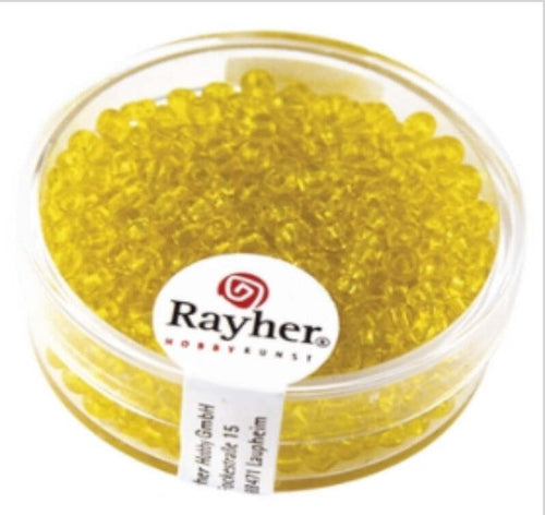 RAYHER---17-GRAMMI---PERLINE-ROTONDE-IN-VETRO-TRASPARENTE-Ø2,6MM---COLORE-GIALLO