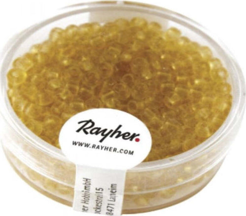RAYHER---17-GRAMMI---PERLINE-ROTONDE-IN-VETRO-TRASPARENTE-Ø2,6MM---COLORE-MARRONE-CHIARO