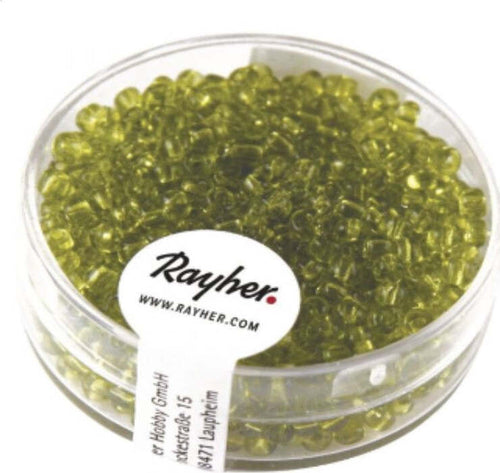 RAYHER---17-GRAMMI---PERLINE-ROTONDE-IN-VETRO-TRASPARENTE-Ø2,6MM---COLORE-VERDE-CHIARO