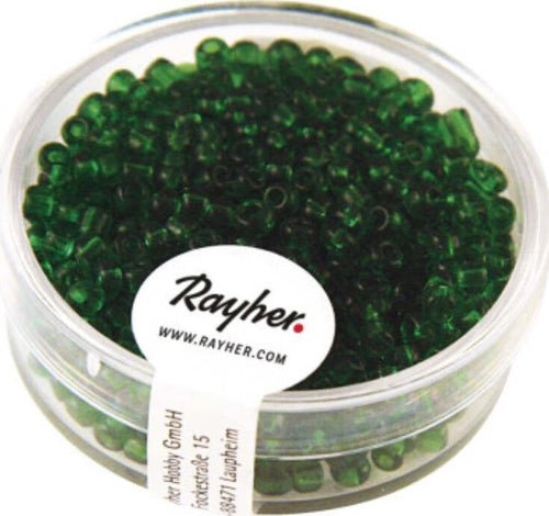 RAYHER---17-GRAMMI---PERLINE-ROTONDE-IN-VETRO-TRASPARENTE-Ø2,6MM---COLORE-VERDE