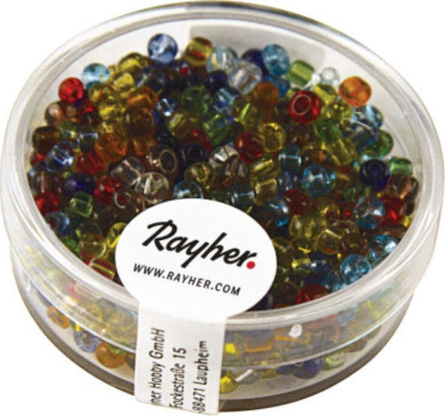 RAYHER---17-GRAMMI---PERLINE-ROTONDE-IN-VETRO-TRASPARENTE-Ø2,6MM---COLORI-ASSORTITI