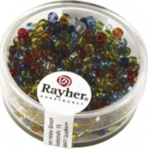 RAYHER---17-GRAMMI---PERLINE-ROTONDE-IN-VETRO-TRASPARENTE-Ø2,6MM---COLORI-ASSORTITI