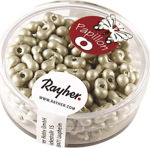 RAYHER---18-GRAMMI---ROCAILLE-PAPILLON-IN-VETRO-CON-FORO-Ø3,2MM---COLORE-ORO-CHAMPAGNE
