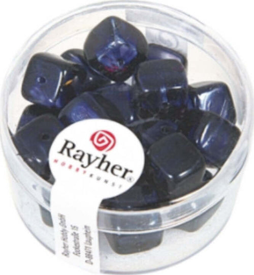 RAYHER---18-PEZZI---PERLE-IN-VETRO-QUADRATE-8X9MM---COLORE-BLU-NOTTE