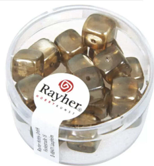 RAYHER---18-PEZZI---PERLE-IN-VETRO-QUADRATE-8X9MM---COLORE-MARRONE-TALPA