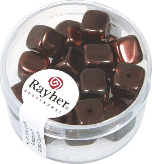 RAYHER---18-PEZZI---PERLE-IN-VETRO-QUADRATE-8X9MM---COLORE-NOCCIOLA