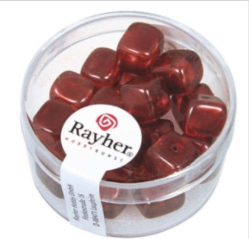 RAYHER---18-PEZZI---PERLE-IN-VETRO-QUADRATE-8X9MM---COLORE-ROSSO/BORDEAUX
