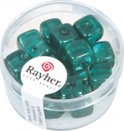RAYHER---18-PEZZI---PERLE-IN-VETRO-QUADRATE-8X9MM---COLORE-TURCHESE