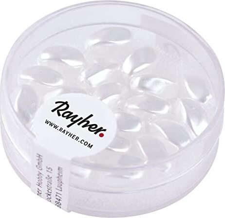 RAYHER---20-PEZZI---PERLE-IN-VETRO-A-OLIVE-9X6MM---COLORE-BIANCO