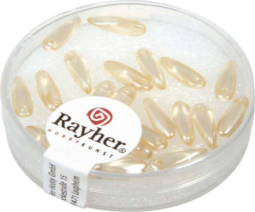 RAYHER---22-PEZZI---PERLE-IN-VETRO-CHICCO-DI-RISO-3X11MM---COLORE-AVORIO