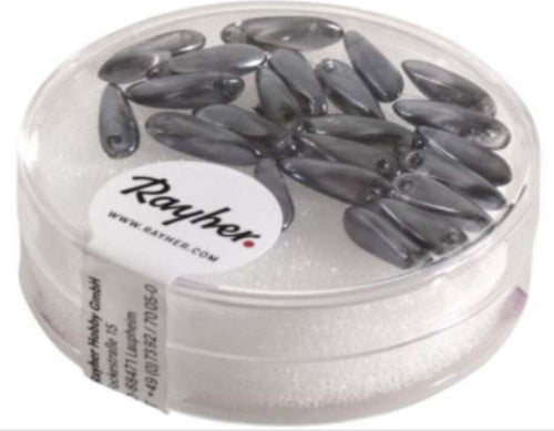 RAYHER---22-PEZZI---PERLE-IN-VETRO-CHICCO-DI-RISO-3X11MM---COLORE-GRIGIO-ANTRACITE