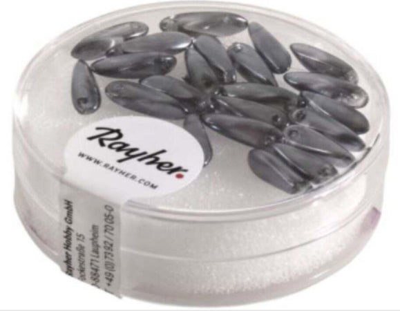 RAYHER---22-PEZZI---PERLE-IN-VETRO-CHICCO-DI-RISO-3X11MM---COLORE-GRIGIO-ANTRACITE