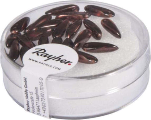 RAYHER---22-PEZZI---PERLE-IN-VETRO-CHICCO-DI-RISO-3X11MM---COLORE-MARRONE-TORRONE