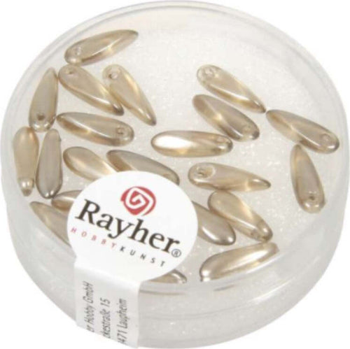 RAYHER---22-PEZZI---PERLE-IN-VETRO-CHICCO-DI-RISO-3X11MM---COLORE-TORTORA