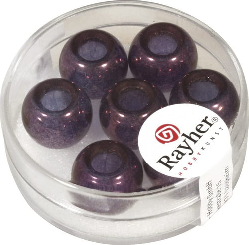 RAYHER---3-PEZZI---PERLINE-IN-VETRO-CON-FORO-GRANDE-Ø12MM-L.5-MM---COLORE-PRUGNA