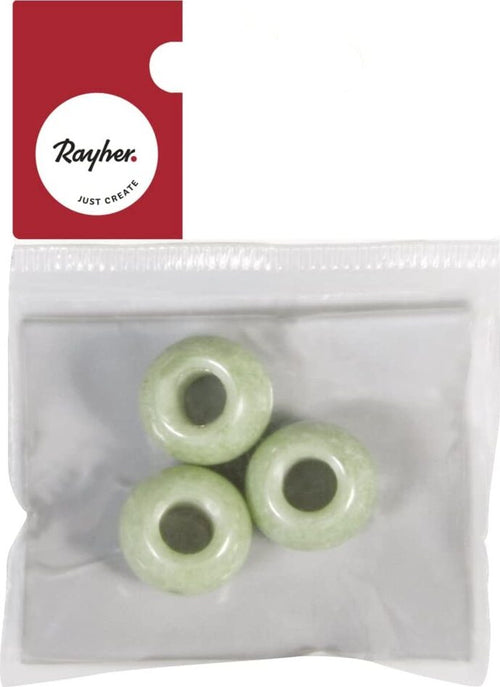 RAYHER---3-PEZZI---PERLINE-IN-VETRO-OPACO-CON-FORO-GRANDE-Ø12MM-L.5-MM---COLORE-VERDE-MENTA