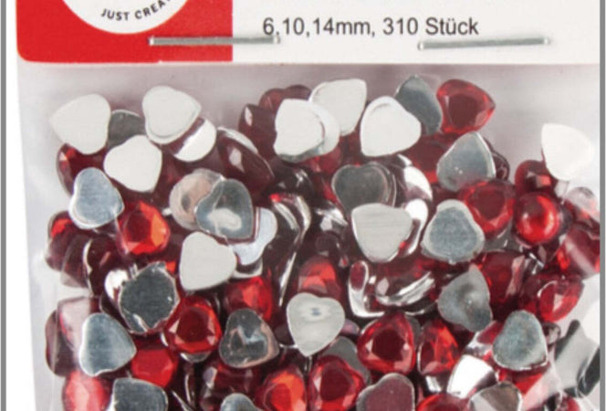 RAYHER---310-PEZZI---CUORI-STRASS-ACRILICO-6,10,14MM---COLORE-ROSSO
