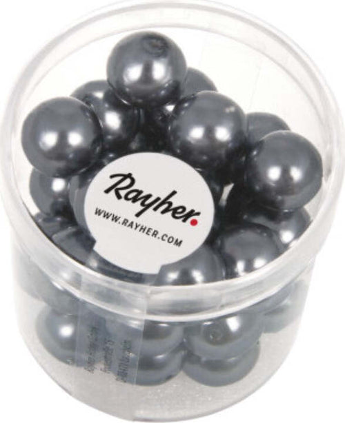 RAYHER---35-PEZZI---PERLE-CERATE-IN-VETRO-RINASCIMENTO-10MM---COLORE-GRIGIO-ANTRACITE