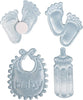 RAYHER---36-PEZZI---RAPPRESENTAZIONI-IN-RASO---IMPRONTA-DEL-PIEDE,-BOTTIGLIA,-BAVAGLINO---COLORE-CELESTE
