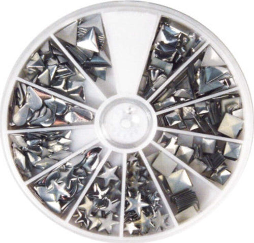 RAYHER---420-PEZZI---RIVETTI-HOTFIX-CON-MISTO-FORME-2,5-10MM---COLORE-ARGENTO
